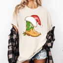Medium Ivory Cream Cowboy Boots Christmas Santa Country Western Xmas Holiday Edition Comfort Colors Tee