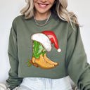 Small Military Green Cowboy Boots Christmas Santa Country Western Xmas Holiday Edition Limited Sweatshirt