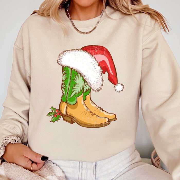 Cowboy Boots Christmas Santa Country Western Xmas Holiday Edition Limited Sweatshirt