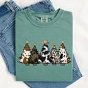 Small Light Green Cowboy Christmas Trees With Winter Snow Santa Silhouette Western Holiday Scene Comfort Colors Tee