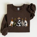 XL Dark Chocolate Brown Cowboy Christmas Trees Winter Snow Santa Holiday Ranch Scene With Frosty Pines And Rustic Lodge Details Sweatshirt