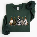 XXL Forest Green Cowboy Christmas Trees Winter Snow Santa Holiday Ranch Scene With Frosty Pines And Rustic Lodge Details Sweatshirt