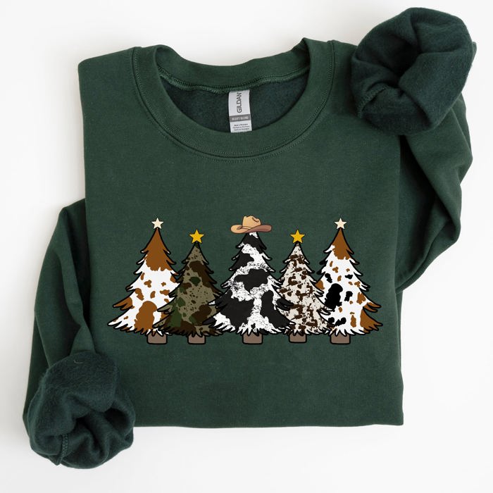 Cowboy Christmas Trees Winter Snow Santa Holiday Ranch Scene With Frosty Pines And Rustic Lodge Details Sweatshirt