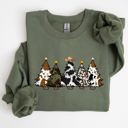 Medium Military Green Cowboy Christmas Trees Winter Snow Santa Holiday Ranch Scene With Frosty Pines And Rustic Lodge Details Sweatshirt
