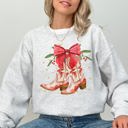 XXL Ash Light Gray Cowgirl Boots Cowboy Bows Mistletoe Christmas Santa Country Western Style Sweatshirt