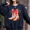 Medium Black Cowgirl Boots Cowboy Bows Mistletoe Christmas Santa Country Western Style Sweatshirt
