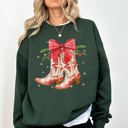 Medium Forest Green Cowgirl Boots Cowboy Bows Mistletoe Christmas Santa Country Western Style Sweatshirt