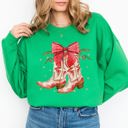 XXL Irish Bright Green Cowgirl Boots Cowboy Bows Mistletoe Christmas Santa Country Western Style Sweatshirt