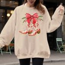 XXXL Sand Cowgirl Boots Cowboy Bows Mistletoe Christmas Santa Country Western Style Sweatshirt