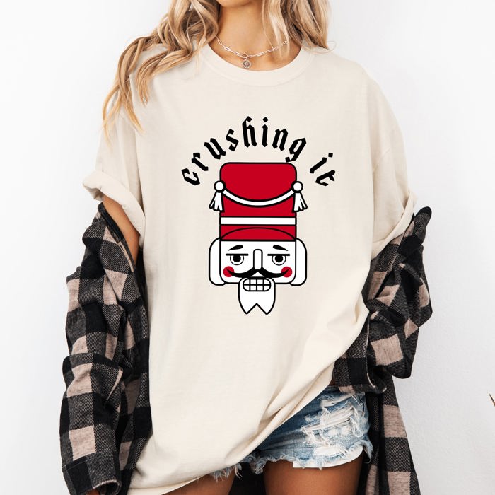 Crushing It Retro Nutcracker Christmas Ballet Winter Santa Xmas Comfort Colors Tee