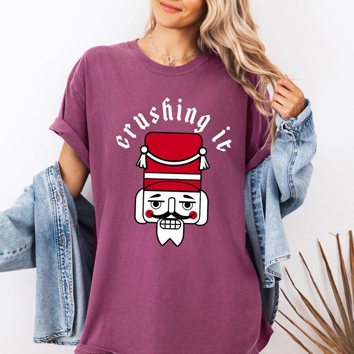 Crushing It Retro Nutcracker Christmas Ballet Winter Santa Xmas Comfort Colors Tee