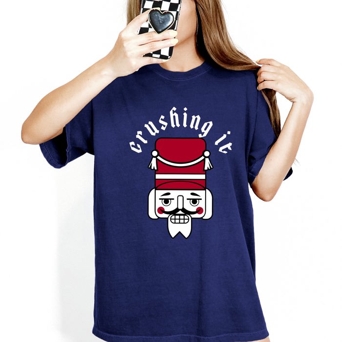 Crushing It Retro Nutcracker Christmas Ballet Winter Santa Xmas Comfort Colors Tee