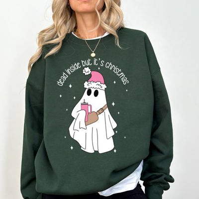 Dead Inside But It's Christmas Ghost Santa Bougie Winter Xmas Holiday Vibes Edition Sweatshirt