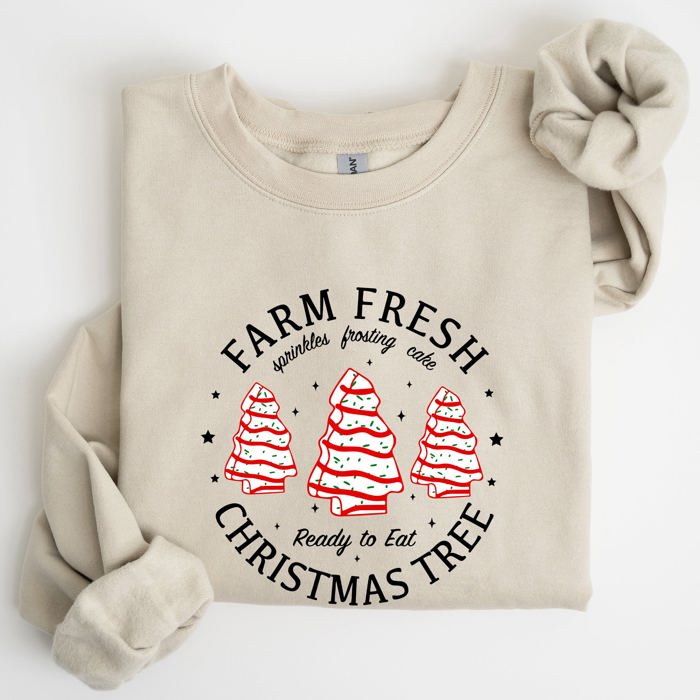 Farm Fresh Christmas Tree, Cake, Winter, Santa, Xmas Collection Graphic Sweatshirt