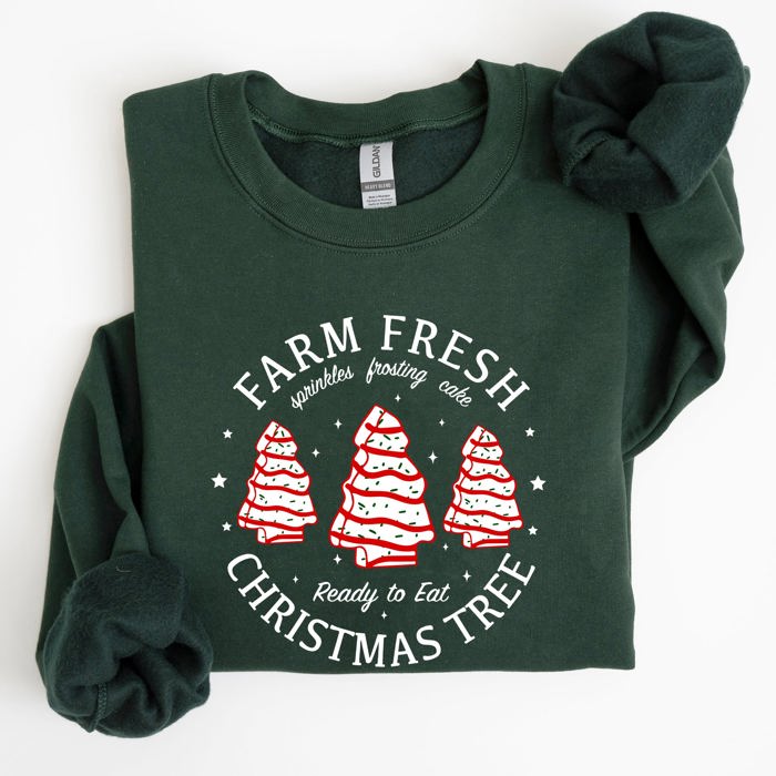Farm Fresh Christmas Tree, Cake, Winter, Santa, Xmas Collection Graphic Sweatshirt