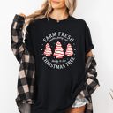 XXL Black Farm Fresh Christmas Tree And Cake Winter Santa Xmas Scene With Festive Farmhouse Charm Comfort Colors Tee