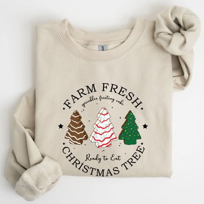 Farm Fresh Christmas Tree, White And Green Cakes, Winter, Santa, Xmas Sweatshirt
