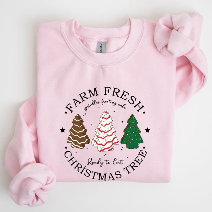 Farm Fresh Christmas Tree, White And Green Cakes, Winter, Santa, Xmas Sweatshirt