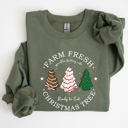 Large Military Green Farm Fresh Christmas Tree, White And Green Cakes, Winter, Santa, Xmas Sweatshirt