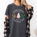 Medium Pepper Dark Gray Farm Fresh Christmas Tree White And Green Cakes Winter Santa Xmas Vintage Holiday Comfort Colors Tee