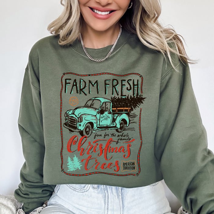 Farm Fresh Christmas Trees Vintage Retro Santa Winter Xmas Festive Holiday Decor Sweatshirt