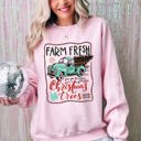 XL Light Pink Farm Fresh Christmas Trees Vintage Retro Santa Winter Xmas Festive Holiday Decor Sweatshirt