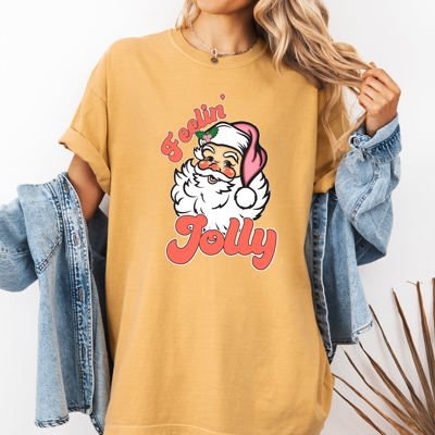 Feelin Jolly Retro Santa Christmas Classic Vintage Xmas Holiday Art Edition Comfort Colors Tee