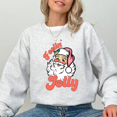 Feelin Jolly Retro Santa Christmas Classic Vintage Xmas Festive Cozy Warm Sweatshirt