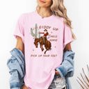Small Blossom Light Pink Giddy Up Jingle Horse Santa Christmas Rocking Around Cowboy Country Western Xmas Comfort Colors Tee