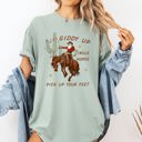 Small Bay Light Sage Giddy Up Jingle Horse Santa Christmas Rocking Around Cowboy Country Western Xmas Comfort Colors Tee