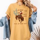 XL Mustard Giddy Up Jingle Horse Santa Christmas Rocking Around Cowboy Country Western Xmas Comfort Colors Tee