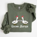 Medium Military Green Goose Fist Bumps Christmas Santa Xmas Festive Seasonal Holiday Cheer Cozy Sweatshirt