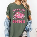 Small Moss Dark Green Groovy Sleigh Girl Sleigh Christmas Coffee Winter Snow Xmas Holiday Comfort Colors Tee