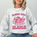 Large Ash Light Gray Groovy Sleigh Girl Sleigh Pink Christmas Coffee Xmas Holiday Winter Snow Sweatshirt