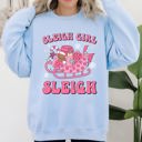 Large Light Blue Groovy Sleigh Girl Sleigh Pink Christmas Coffee Xmas Holiday Winter Snow Sweatshirt