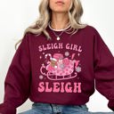 XXL Maroon Groovy Sleigh Girl Sleigh Pink Christmas Coffee Xmas Holiday Winter Snow Sweatshirt