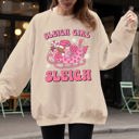 Medium Sand Groovy Sleigh Girl Sleigh Pink Christmas Coffee Xmas Holiday Winter Snow Sweatshirt