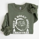 Medium Military Green Have A Holly Jolly Christmas Classic Retro Santa Winter Xmas Cozy Vintage Holiday Spirit Sweatshirt