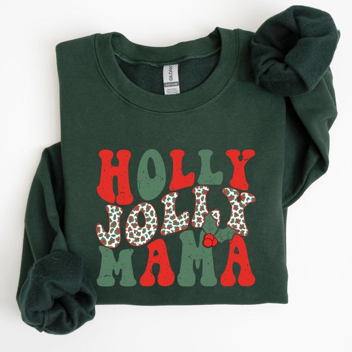 Holly Jolly Mama Christmas Winter Santa Xmas Cozy Holiday Family Gatherings Festive Cheer Sweatshirt
