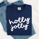 Medium Navy Holly Jolly Retro Christmas Classic Winter Santa Xmas Holiday Cheer Comfort Colors Tee