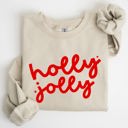 Large Sand Holly Jolly Retro Christmas Classic Winter Santa Xmas Holiday Edition Sweatshirt