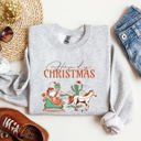 Medium Ash Light Gray Howdy Christmas Cowboy Santa Western Sleigh Horse Country Xmas Seasonal Sweatshirt