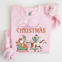 XXXL Light Pink Howdy Christmas Cowboy Santa Western Sleigh Horse Country Xmas Seasonal Sweatshirt