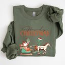 XXL Military Green Howdy Christmas Cowboy Santa Western Sleigh Horse Country Xmas Seasonal Sweatshirt