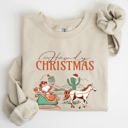 Small Sand Howdy Christmas Cowboy Santa Western Sleigh Horse Country Xmas Seasonal Sweatshirt