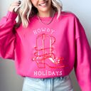 Medium Heliconia Bright Pink Howdy Holidays Christmas Cowboy Boot Country Western Xmas Graphic Premium Sweatshirt