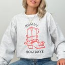 Small Ash Light Gray Howdy Holidays Christmas Cowboy Boot Country Western Xmas Graphic Premium Sweatshirt
