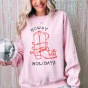 Medium Light Pink Howdy Holidays Christmas Cowboy Boot Country Western Xmas Graphic Premium Sweatshirt