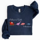XXL Navy I Believe In Santa And Dinosaurs Sleigh Reindeer Christmas Holiday Cheer Sweatshirt
