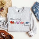 Large Ash Light Gray I Believe In Santa And Dinosaurs Sleigh Reindeer Christmas Holiday Cheer Sweatshirt